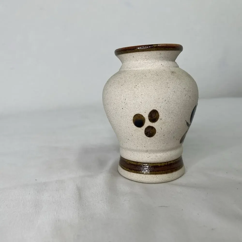 Mexican Vase Pottery Floral Glossy Design Small Made In Mexico, Signed